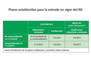 Plazos establecidos para la entrada en vigor del RD
 