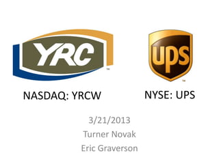 NASDAQ: YRCW
3/21/2013
Turner Novak
Eric Graverson
NYSE: UPS
 