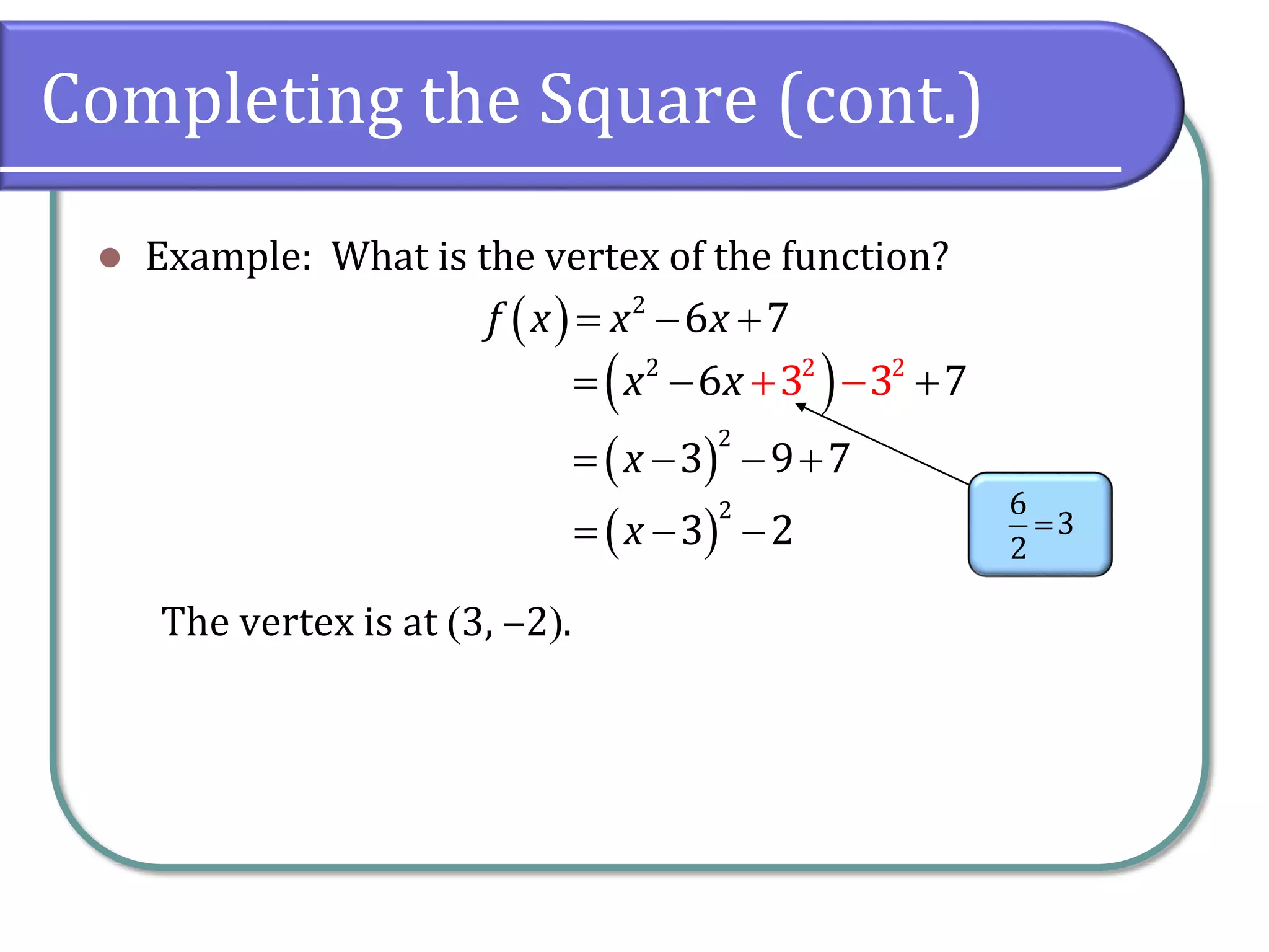 3.1 Quadratic Functions and Models