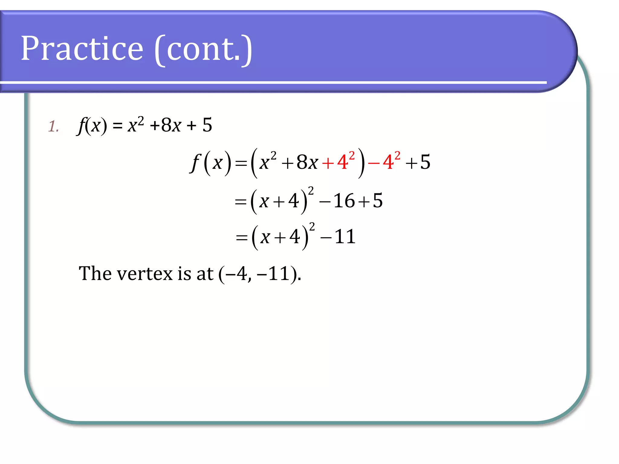 3.1 Quadratic Functions and Models