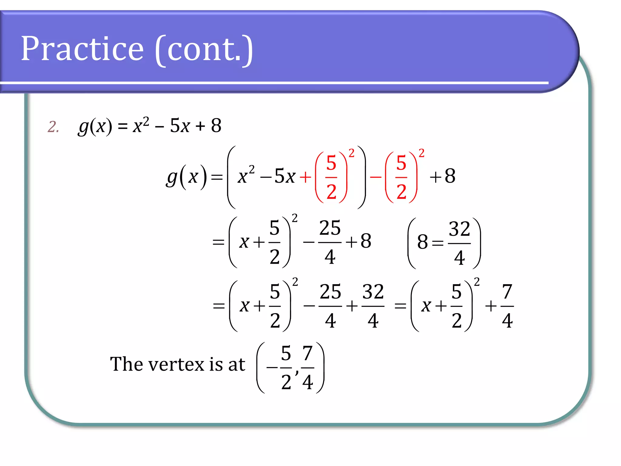 3.1 Quadratic Functions and Models