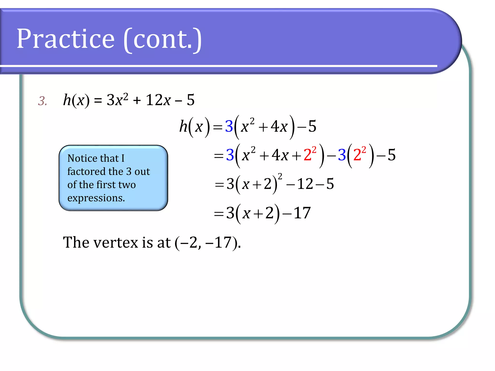 3.1 Quadratic Functions and Models