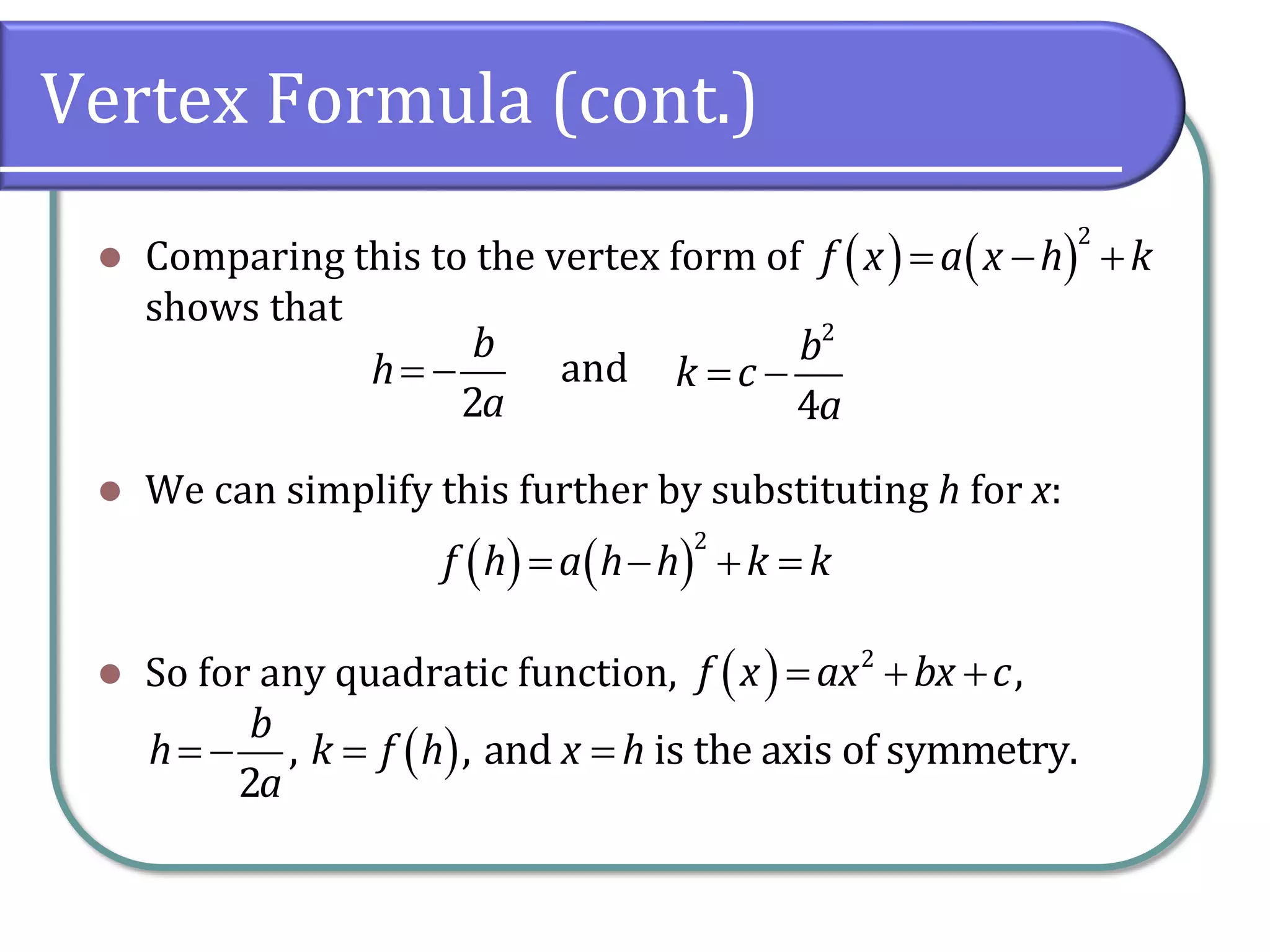 3.1 Quadratic Functions and Models