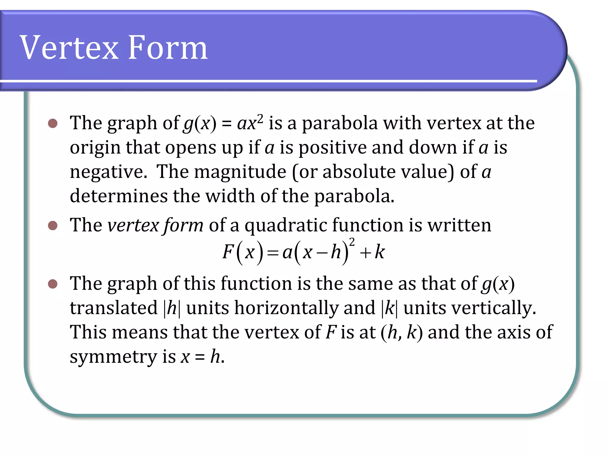 3.1 Quadratic Functions and Models
