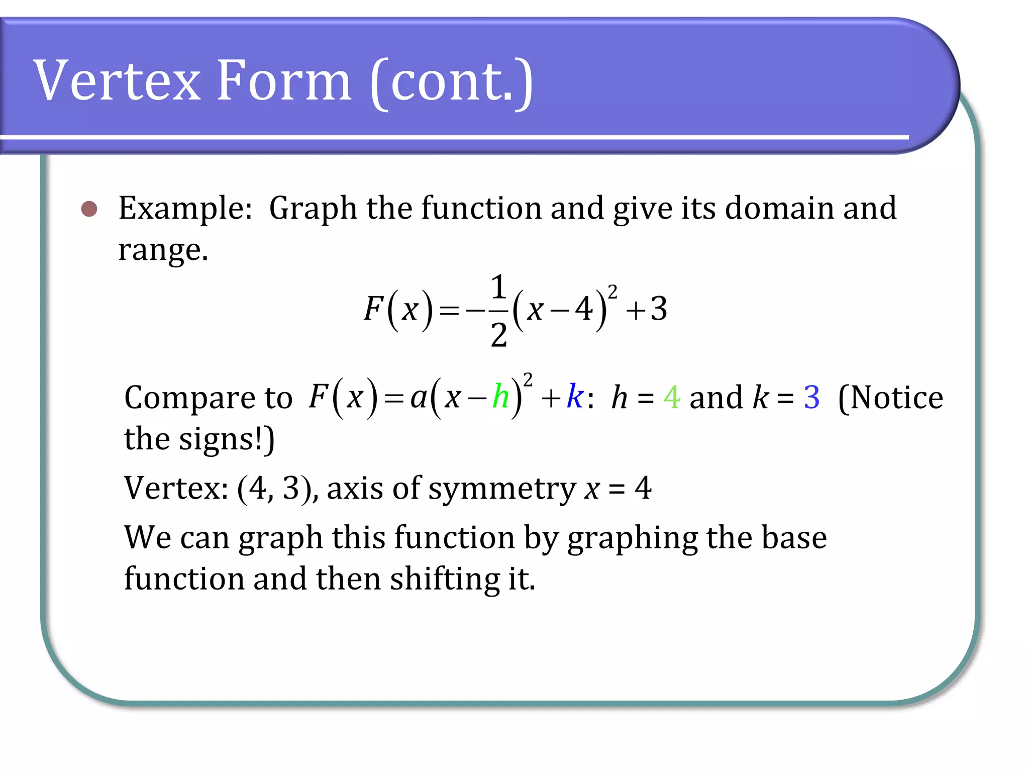 3.1 Quadratic Functions and Models