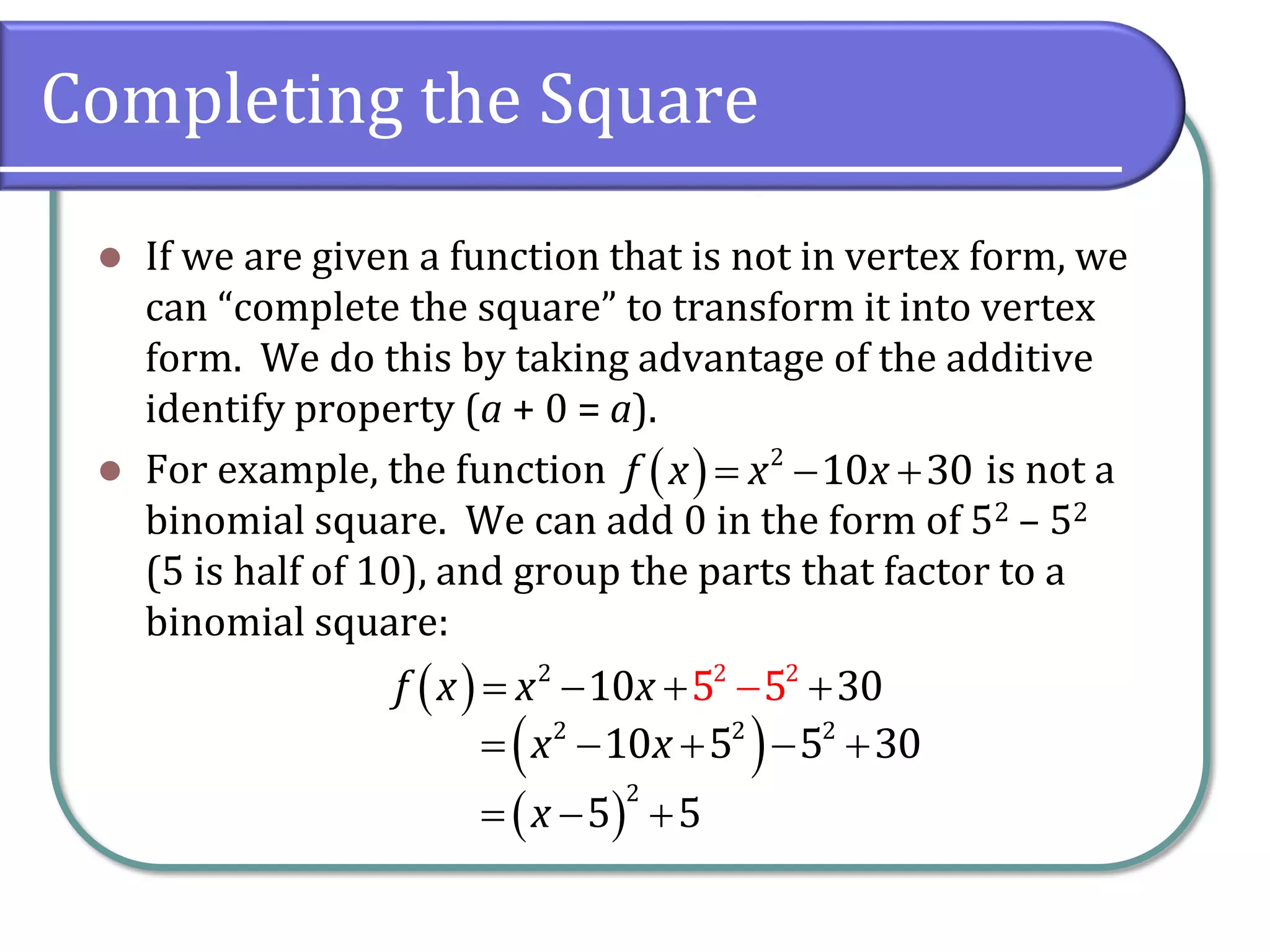 3.1 Quadratic Functions and Models