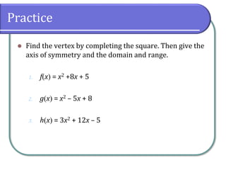 3.1 Quadratic Functions and Models