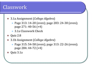 3.1 Quadratic Functions and Models