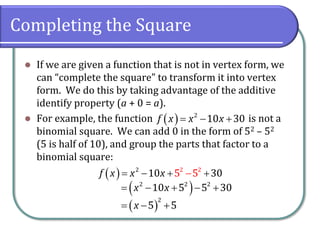 3.1 Quadratic Functions and Models
