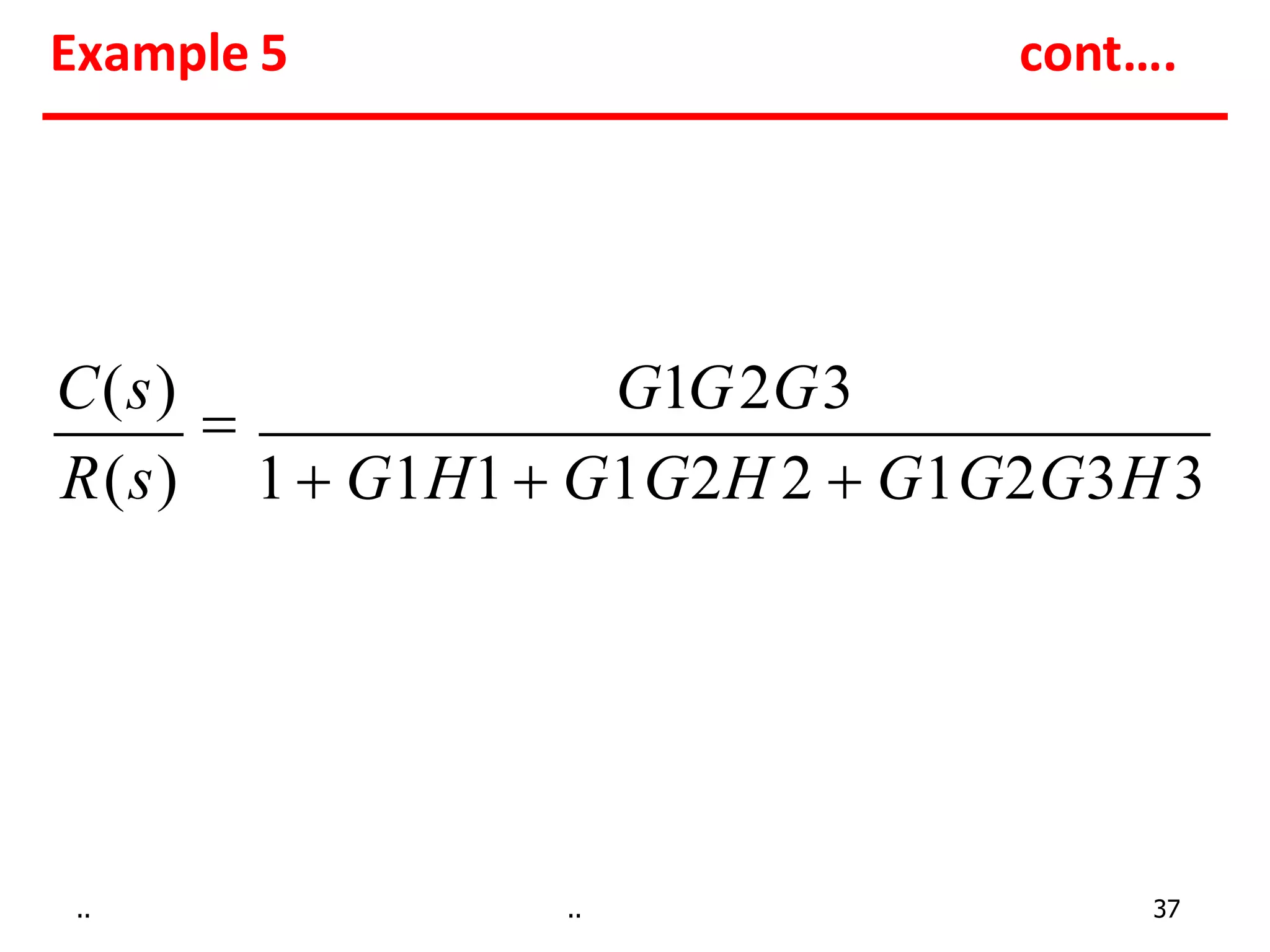 C(s)

G1G2G3
R(s) 1 G1H1 G1G2H 2  G1G2G3H3
Example 5 cont….
.. .. 37
 