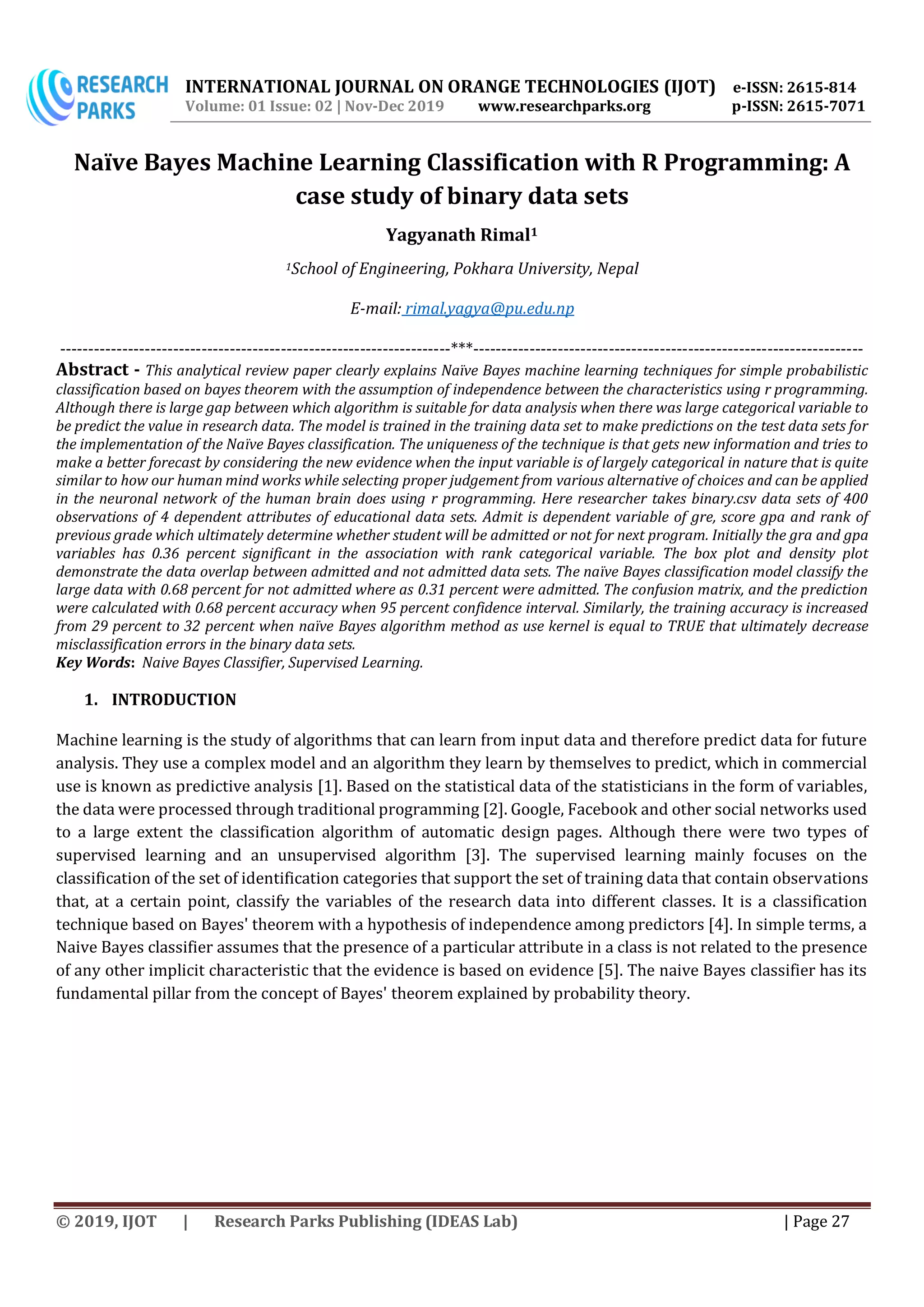 Naïve Bayes Machine Learning Classification with R Programming: A case ...