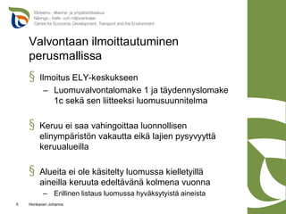Valvontaan ilmoittautuminen
perusmallissa
Honkanen Johanna
5
§ Ilmoitus ELY-keskukseen
– Luomuvalvontalomake 1 ja täydenny...