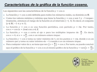Características de la gráfica de la función coseno.
 