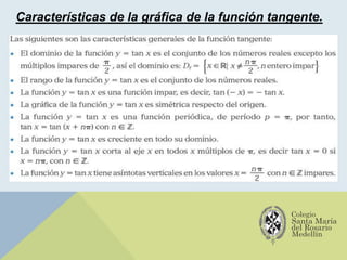 Características de la gráfica de la función tangente.
 