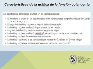Características de la gráfica de la función cotangente.
 