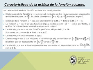 Características de la gráfica de la función secante.
 