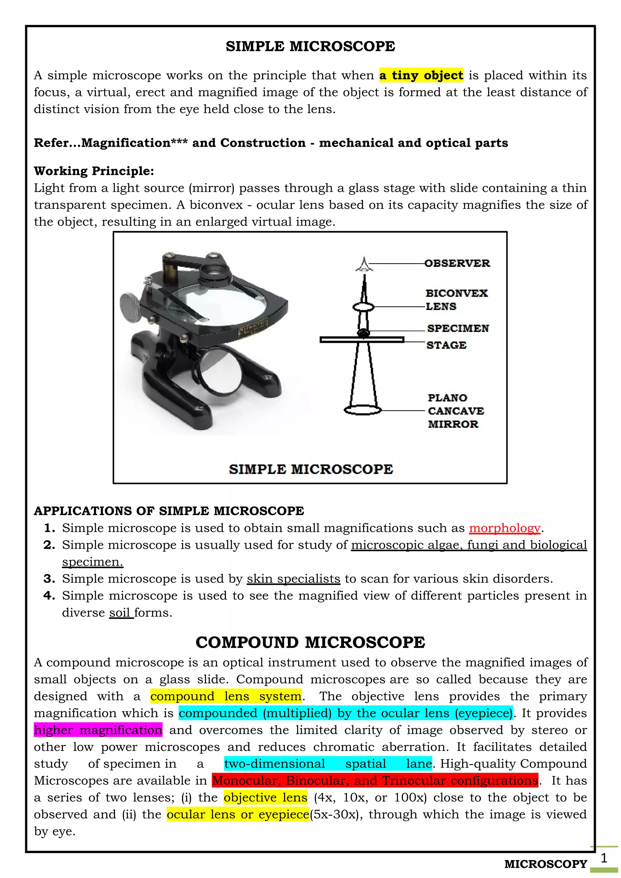 3. Microscope simple, compound & stereo - Basics | PDF