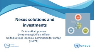 Nexus solutions and
investments
Dr. Annukka Lipponen
Environmental Affairs Officer
United Nations Economic Commission for Europe
(UNECE)
 