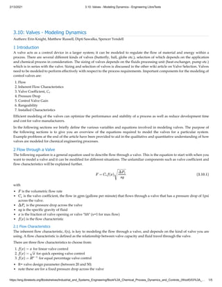 3.10 valves modeling dynamics - engineering libre-texts | PDF