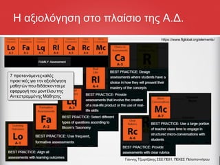 Η αξιολόγηση στο πλαίσιο της Α.Δ.
https://www.flglobal.org/elements/
Γιάννης Τζωρτζάκης ΣΕΕ ΠΕ81, ΠΕΚΕΣ Πελοποννήσου
7 προτεινόμενεςκαλές
πρακτικές για την αξιολόγηση
μαθητών που διδάσκονται με
εφαρμογή του μοντέλου της
Αντεστραμμένης Μάθησης
 