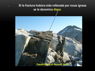 . Si la fractura hubiera sido rellenada por rocas ígneas
se le denomina dique.
Pequeño dique en Baranoff, Alaska
 