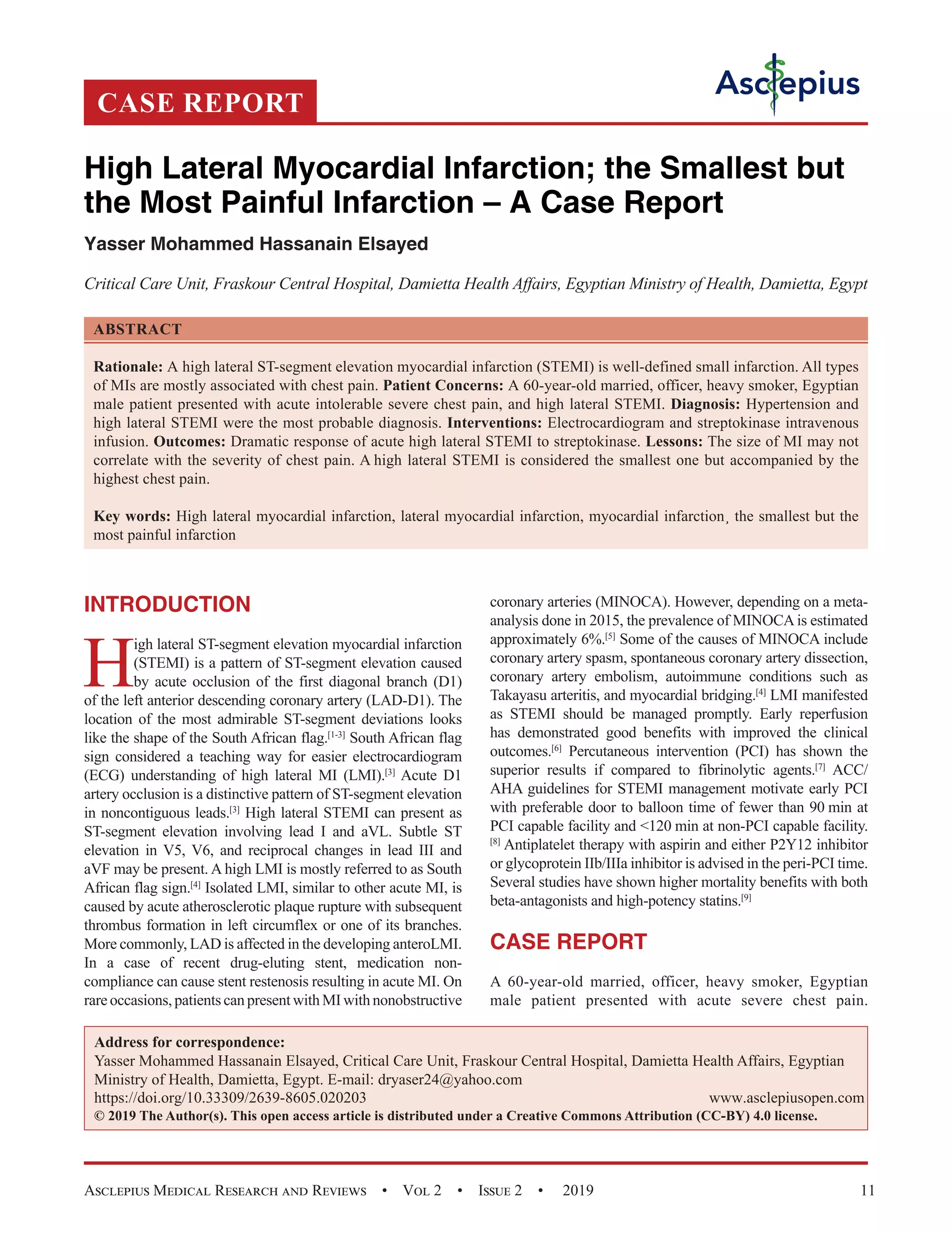 High Lateral Myocardial Infarction; the Smallest but the Most Painful ...
