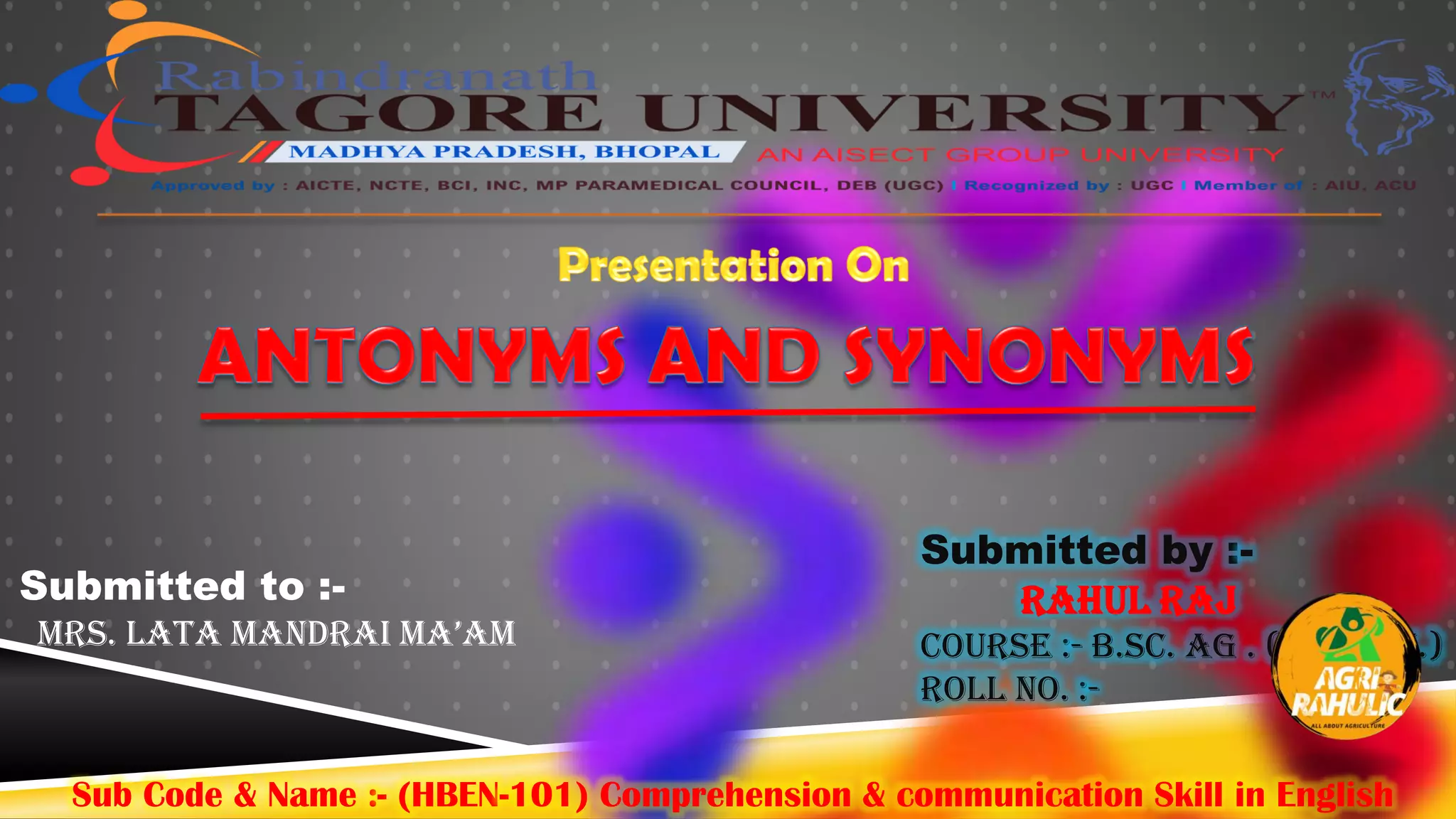 3. antonyms and snonyms { b.sc. agriculture } | PDF