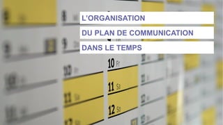 L’ORGANISATION
DU PLAN DE COMMUNICATION
DANS LE TEMPS
 