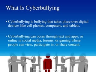 Η ΣΗΜΑΣΙΑ ΤΟΥ
 Ο όρος διαδικτυακός εκφοβισμός (Cyber
bullying) αφορά τον εκφοβισμό, την
απειλή, την ταπείνωση ή την
παρενόχληση παιδιών, προεφήβων και
εφήβων που δέχονται μέσω της χρήσης
του Διαδικτύου, κινητών τηλεφώνων
είτε άλλων ψηφιακών τεχνολογιών από
ομηλίκους τους.
 