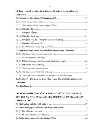 vii
2.2 Thực trạng về tổ chức – hoạt động của bộ phận lễ tân tại khách sạn
Continental ......................................