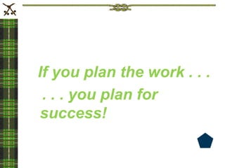 If you plan the work . . .
. . . you plan for
success!
 