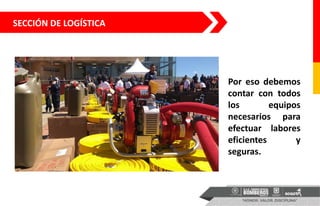 SECCIÓN DE LOGÍSTICA
Por eso debemos
contar con todos
los equipos
necesarios para
efectuar labores
eficientes y
seguras.
 