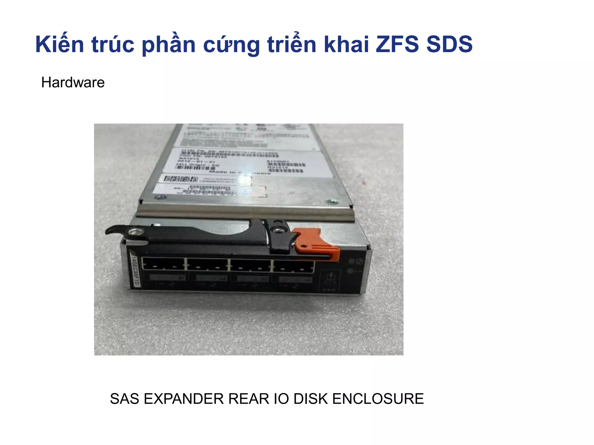 Kiến trúc phần cứng triển khai ZFS SDS
Hardware
SAS EXPANDER REAR IO DISK ENCLOSURE
 