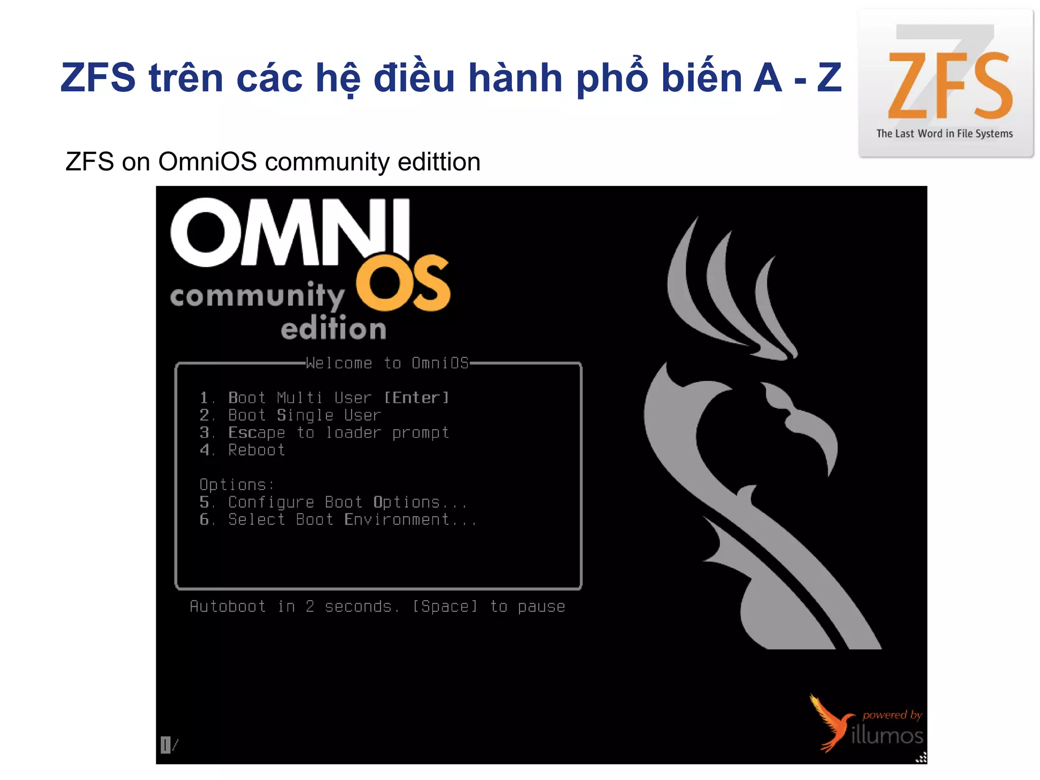 ZFS trên các hệ điều hành phổ biến A - Z
ZFS on OmniOS community edittion
 