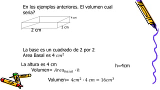 En los ejemplos anteriores. El volumen cual
seria?
2 cm
4 cm
2 cm
h=4cm
 