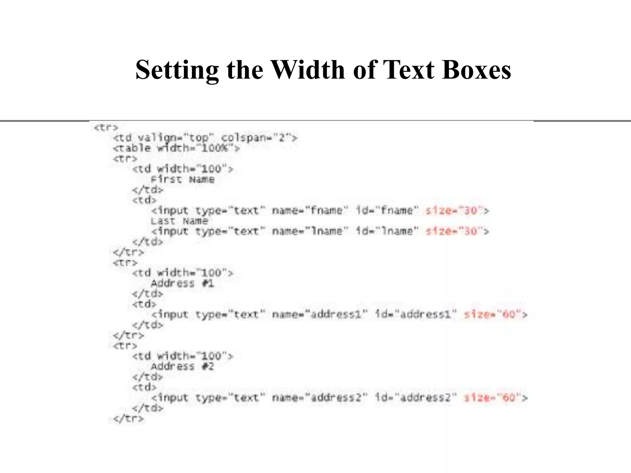 XP Setting the Width of Text Boxes 