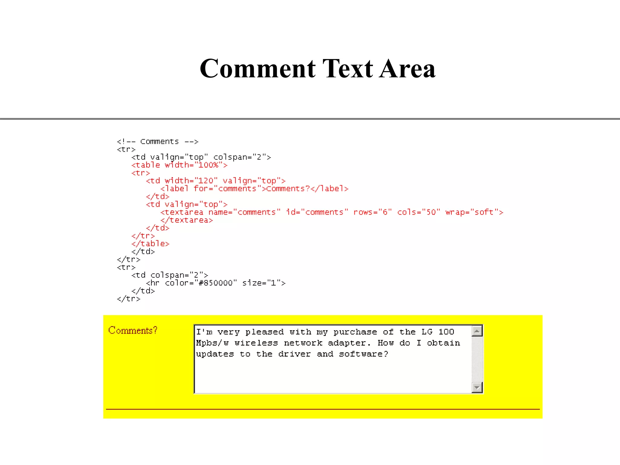 XP Comment Text Area 