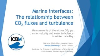 Marine interfaces:
The relationship between
CO2 fluxes and turbulence
Measurements of the air-sea CO2 gas
transfer velocity and water turbulence
in winter Jade Bay
Mariana Ribas-Ribas, Leonie Esters,
Hannes Veerkamp, Carola Lehners
Institute for Chemistry and Biology of the Marine
Environment, University of Oldenburg
 