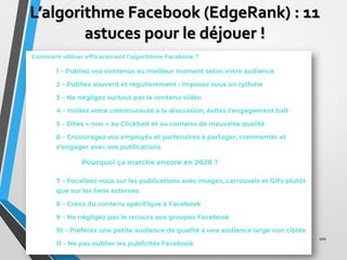 L’algorithme Facebook (EdgeRank) : 11
astuces pour le déjouer !
100
 
