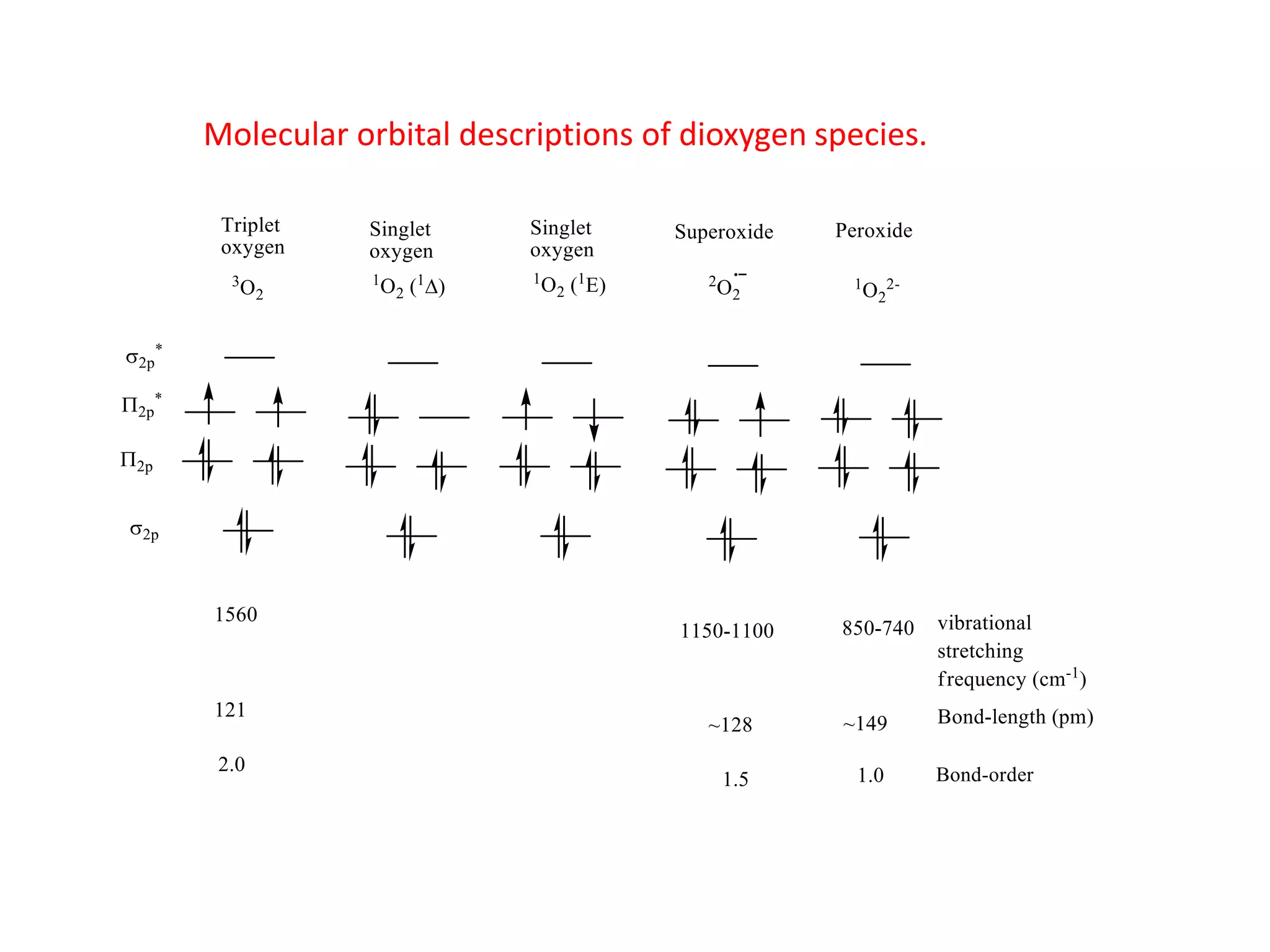 Molecular orbital descriptions of dioxygen species.
 