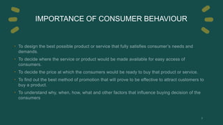 IMPORTANCE OF CONSUMER BEHAVIOUR
•
•
•
•
•
 