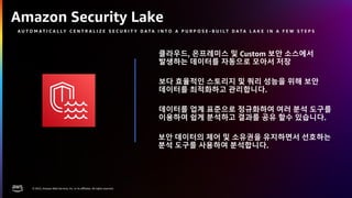 © 2022, Amazon Web Services, Inc. or its aﬃliates. All rights reserved.
Amazon Security Lake
A U T O M A T I C A L L Y C E...