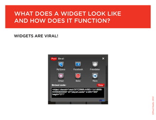 What does a Widget look like
and hoW does it function?

Widgets are viral!




                               ©Fluid Studio, 2010
 