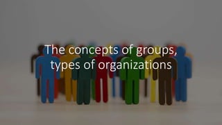 The concepts of groups,
types of organizations
 