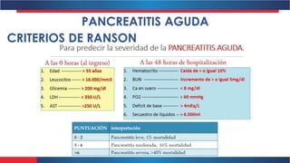 CRITERIOS DE RANSON
PANCREATITIS AGUDA
 