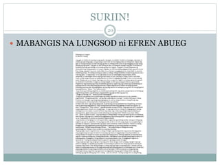 SURIIN!
 MABANGIS NA LUNGSOD ni EFREN ABUEG
20
 