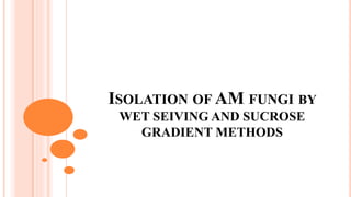 ISOLATION OF AM FUNGI BY
WET SEIVING AND SUCROSE
GRADIENT METHODS
 