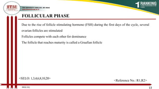 FOLLICULAR PHASE
Due to the rise of follicle stimulating hormone (FSH) during the first days of the cycle, several
ovarian follicles are stimulated
Follicles compete with each other for dominance
The follicle that reaches maturity is called a Graafian follicle
13
<SELO: 1,3,4,6,8,10,20>
<Reference No.: R1,R2>
BNSG 501
 