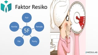 Faktor Resiko
5F
Fair
Female
Forty
Fat
Fertile
 