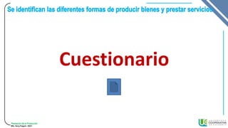 Planeación de la Producción
MSc. Henry Pulgarin - 20231
Cuestionario
 